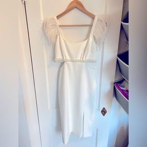 SOLD — Likely Taliah Ostrich Feather dress, White, 0